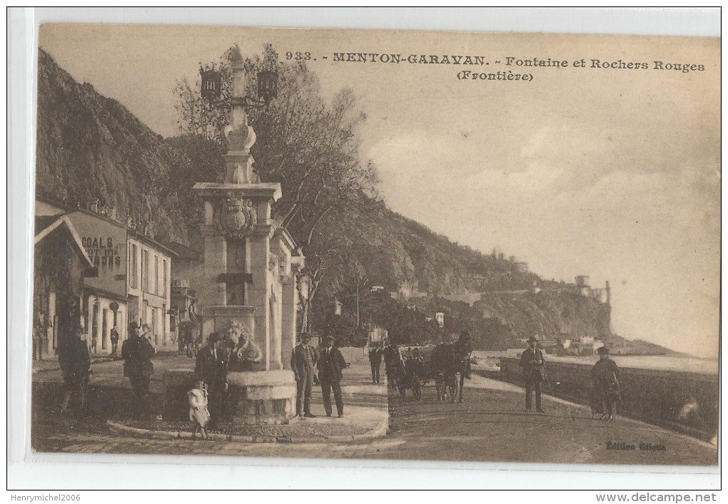 06 - Menton Garavan Fontaine Et Rochers Rouges Frontière Animée - Menton