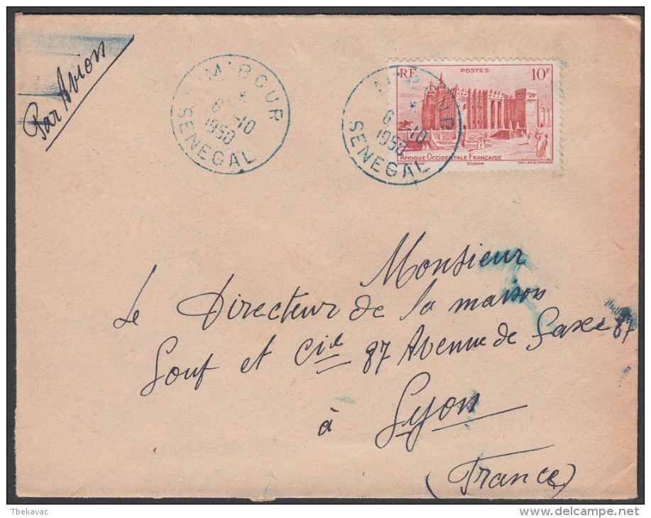 French West Africa 1952, Airmail Cover Mbour To Lyon W./postmark Mbour - Other & Unclassified