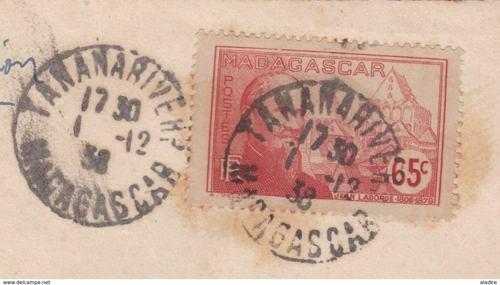 1938 - Enveloppe De Tananarive, Madagascar Vers Saint Denis De La Réunion - Cad Arrivée - Timbre Seul Jean Laborde 65 C - Briefe U. Dokumente