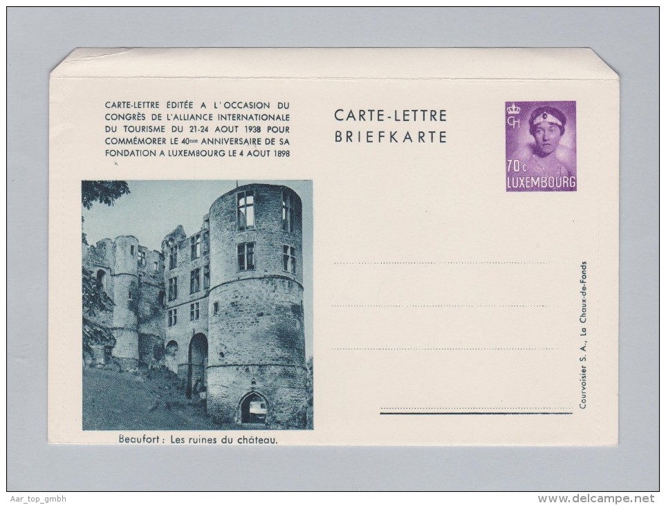 Luxembourg 1938 Bildpostkarte 70c Ungebraucht Bild Beaufort : Les Ruines Du Château - Entiers Postaux