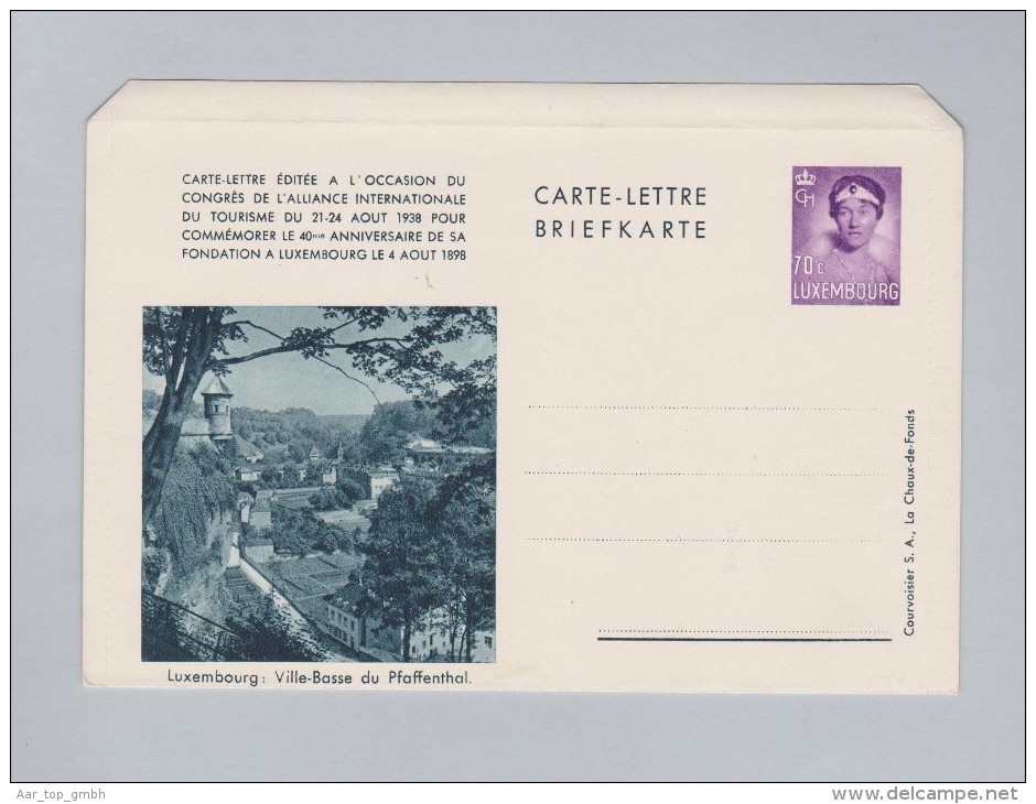 Luxembourg 1938 Bildpostkarte 70c Ungebraucht Bild Luxembourg : Ville-Basse Du Pfaffenthal - Entiers Postaux