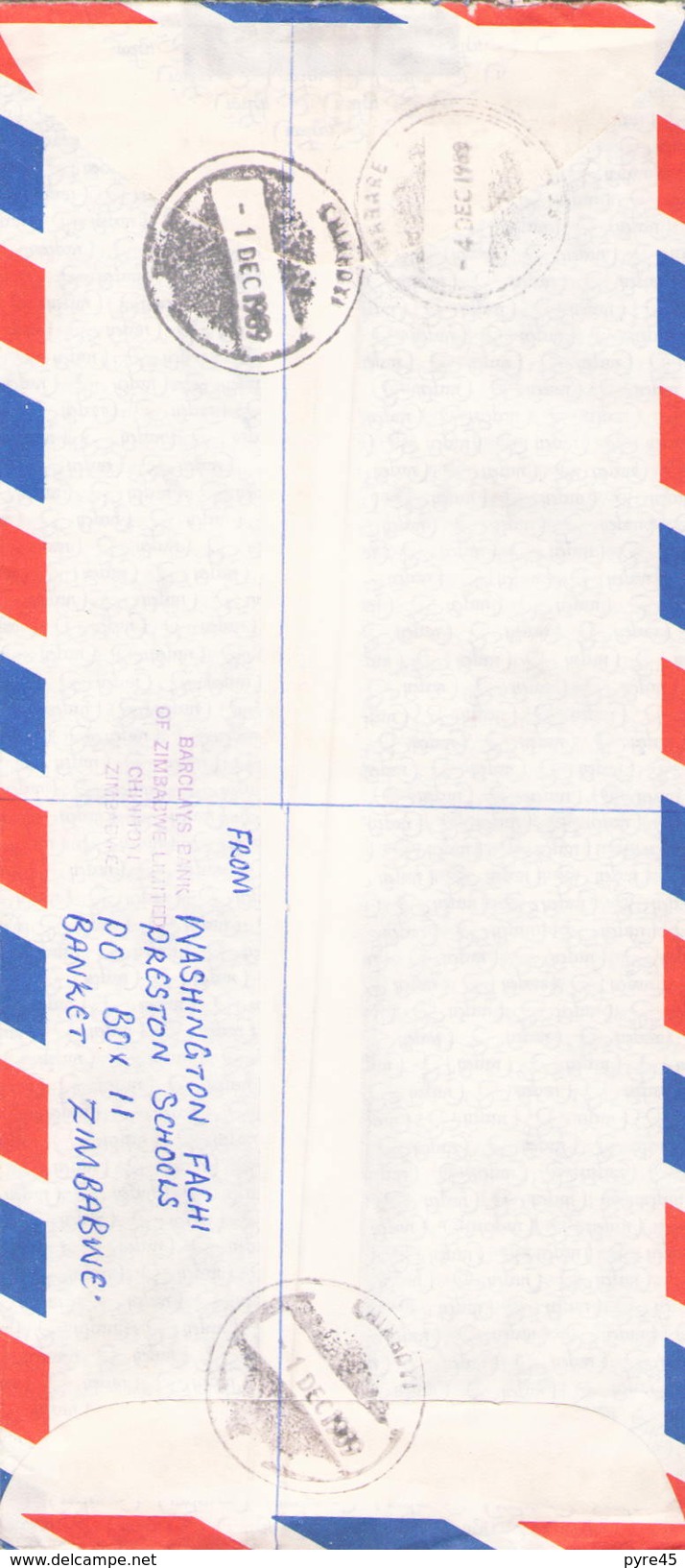 ZIMBABWE ENVELOPPE RECOMMANDEE DE CHINHOYI POUR JERSEY DU 1 DECEMBRE 1989 - Zimbabwe (1980-...)