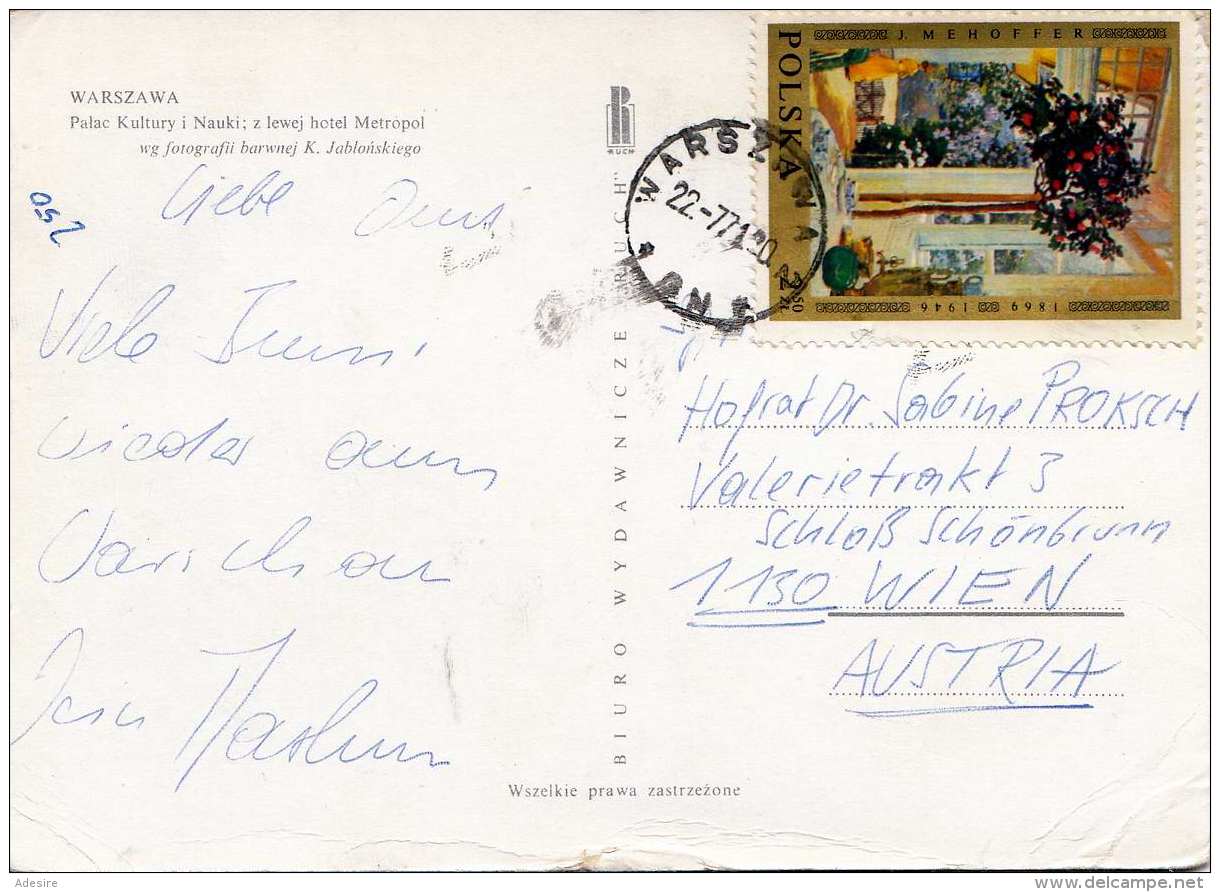 WARSCHAU - Karte Gel.1977 Nach Wien, Stempel Warszawa, Schöne Sondermarke, Ecken Betossen Siehe Scan - Polen