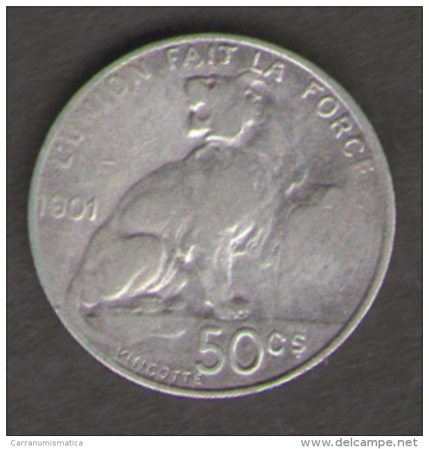 BELGIO 50 CENTS 1901 LEOPOLDO II AG SILVER - 50 Cents