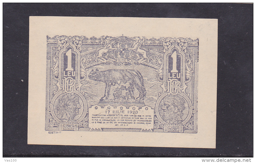 #193 BANKNOTES, ROMANIE -  ROMANIA, 1 LEU, 1920, ROMANIAN NATIONAL BANK - Romania