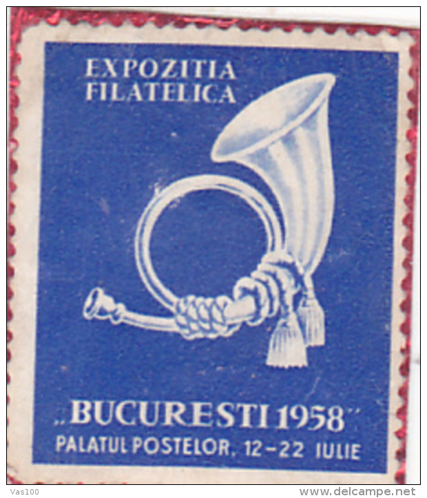 # 193 REVENUE STAMPS, HORN, PHILATELY EXPOSITION, 1958, LABEL, ROMANIA. - Fiscale Zegels