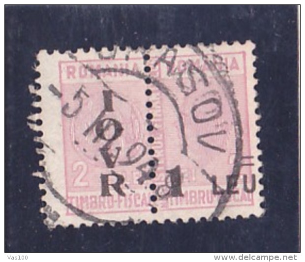 # 193  REVENUE STAMP,2  LEI,  STAMPS IN PAIR, ROMANIA. - Fiscale Zegels