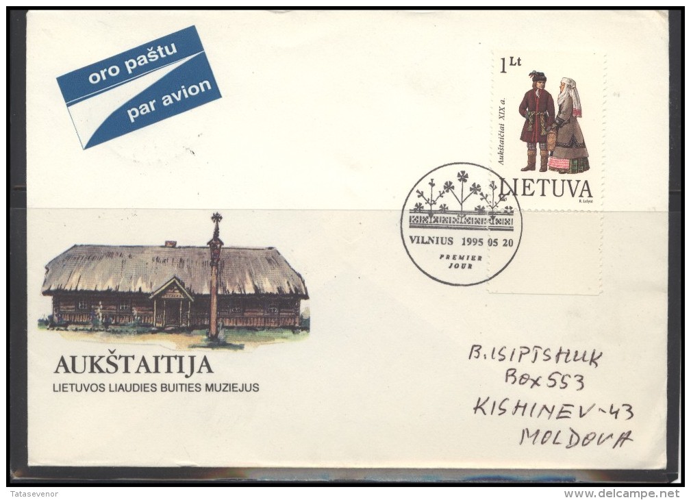 LITHUANIA Cover Special Cancellation LT SPEC 121-2 Air Mail National Costumes Of Lithuania Highlanders (AUKSTAITIJA) - Lituanie