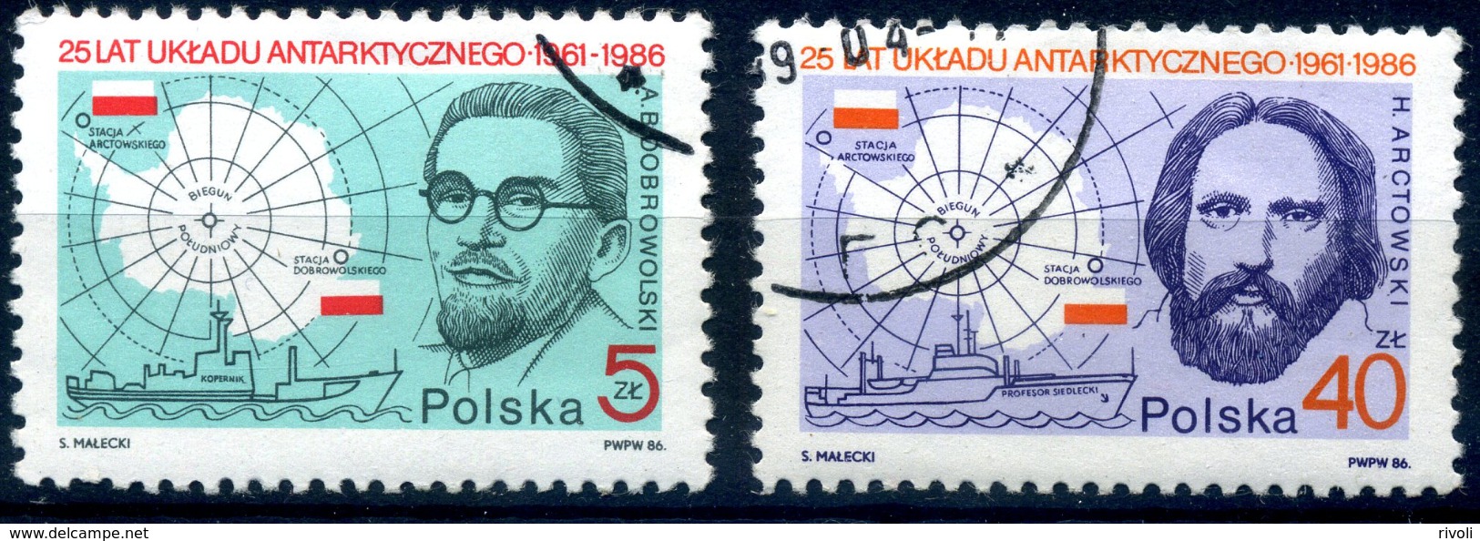 POLOGNE 1986 YVERT N°2843/44 - 25 EME ANNIVERSAIRE TRAITE ANTARTIQUE OBLITERE - Traité Sur L'Antarctique