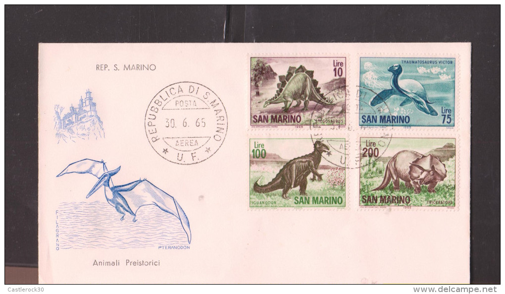 O) 1965 SAN MARINO, STEGOSAURUS,THAUMATOSAURUS VICTOR,IGUANODON,TRICERATORS-DINOSAURS-PREHISTORIC ANIMALS,FDC XF - FDC