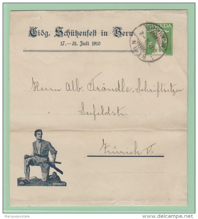 F15. Entier Postal Bande Journaux. Eidg. Schützenfest Bern = Tir Fédéral.     Cachet= Bern 8.3.10 (pli Central) - Stamped Stationery