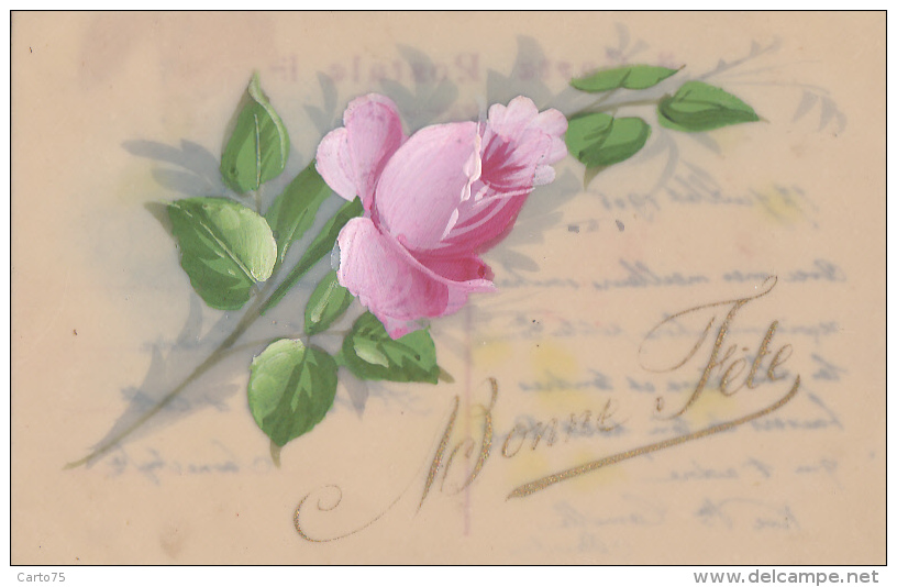 Matériaux - Celluloïd Celluloïde - Carte Porcelaine - Carte Peinte - Rose Bonne Fête - 1906 - Cartes Porcelaine