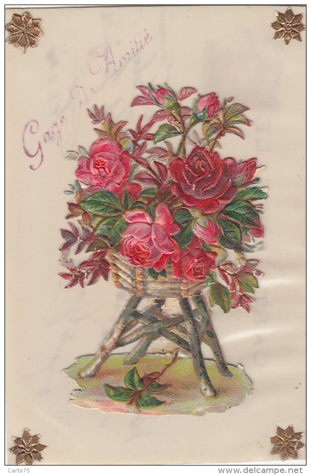 Matériaux - Celluloïd Celluloïde - Carte Porcelaine - Découpi Roses - Amitié - Porcelana