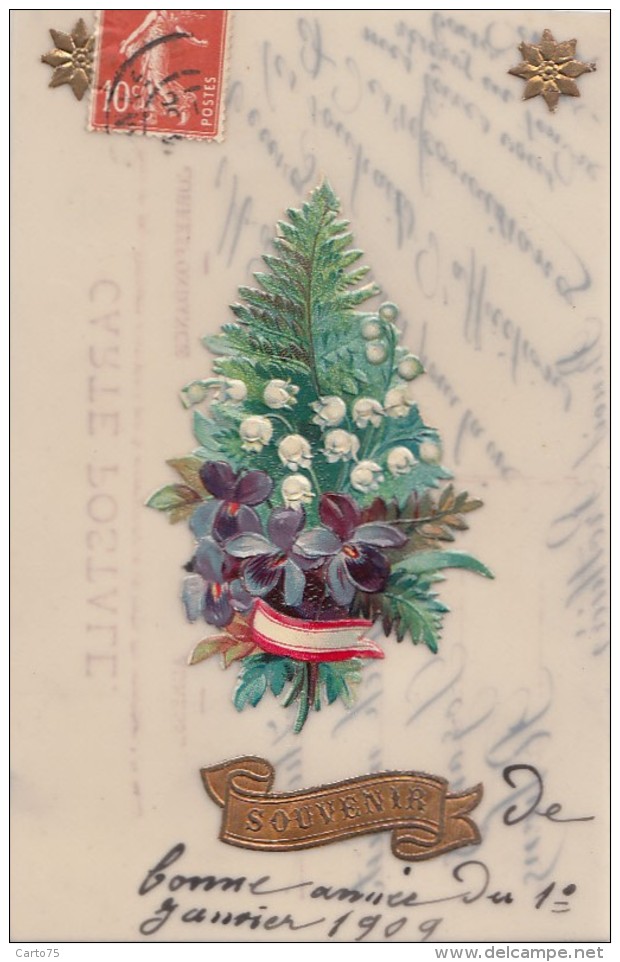 Matériaux - Celluloïd Celluloïde - Carte Porcelaine - Découpi Sapin De Noël 1909 - Cartes Porcelaine