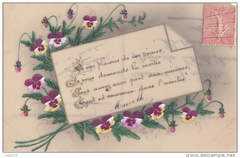 Matériaux - Celluloïd Celluloïde - Carte Porcelaine - Carte Peinte - Poésie - Cartes Porcelaine