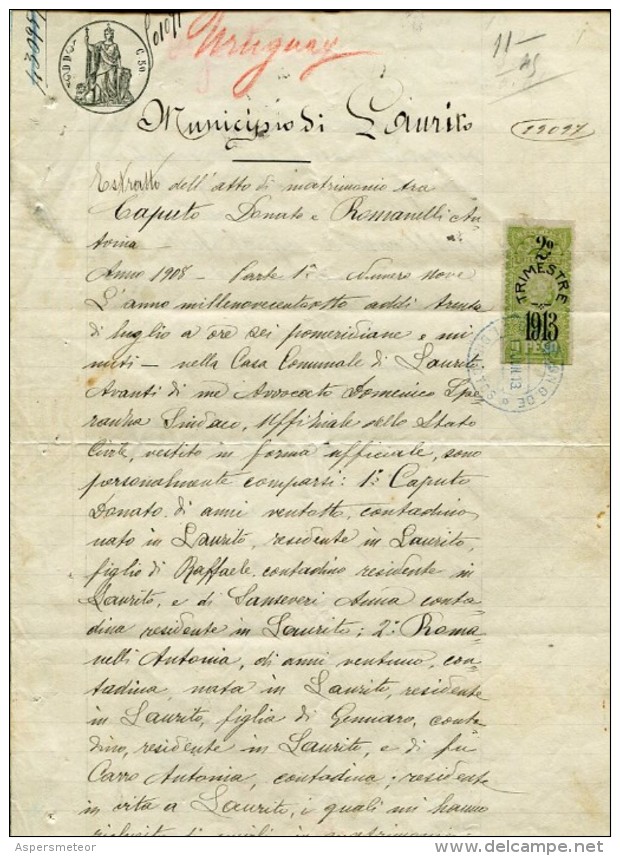 ACTA DE MATRIMONIO SERVICIO CONSULAR DE LA REPUBLICA ARGENTINA 1912 ZTU. - Documentos Históricos