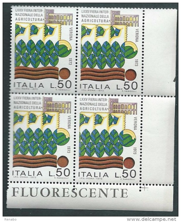 Italia 1973; Fiera Internazionale Dell'agricoltura A Verona, Quartina D' Angolo Inferiore Con FLUORESCENTE. - 1971-80:  Nuevos