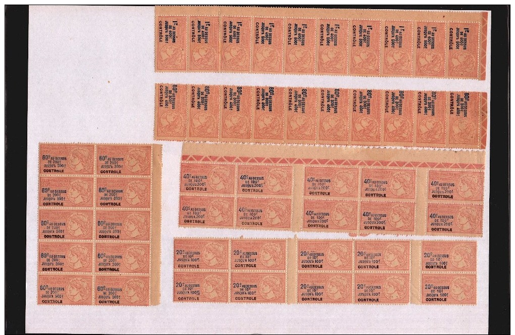 FRANCE - Timbres Fiscaux - 50 Timbres - Taxe Paiements  Controle  Et Contrôle - Diverses Valeurs - Other & Unclassified