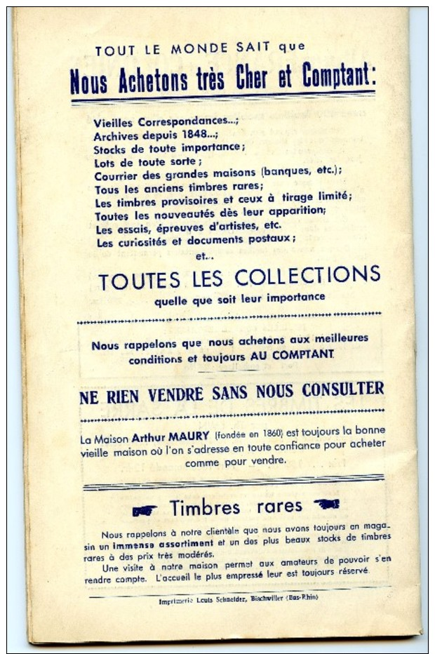 CATALOGUE  FRANCE ARTHUR MAURY 1948 - France