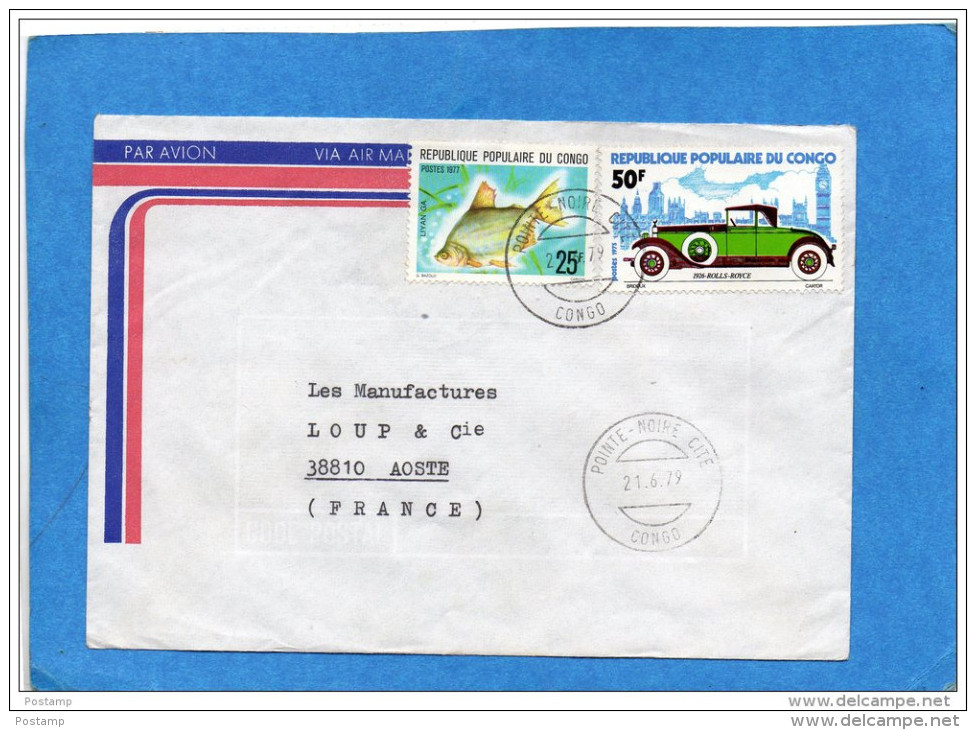 MARCOPHILIE-lettre-CONGO>Françe-cad1979-2--stamps-N°379 Poisson+N°456 ROLLS ROYCE-car-- - Other & Unclassified