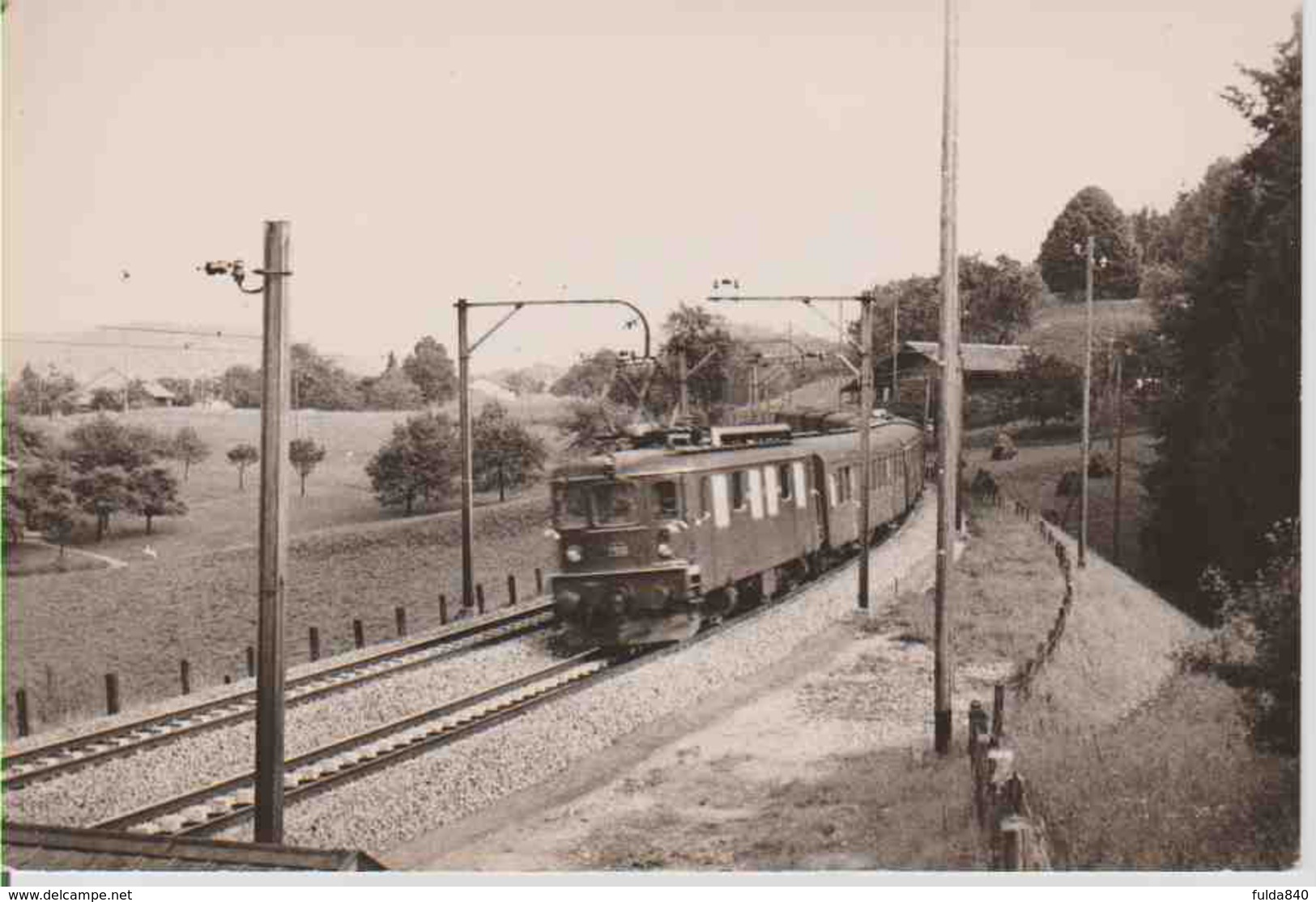 CPM.    316.  SUISSE.  Ligne Thoune-Loetschberg, à Kumm.  Loco Ae 4/4 I 25-258 De 1955. - Thoune / Thun