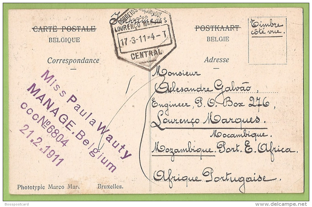 Manage - La Place Communale - Belgique - História Postal - Filatelia - Philately - Moçambique - Manage
