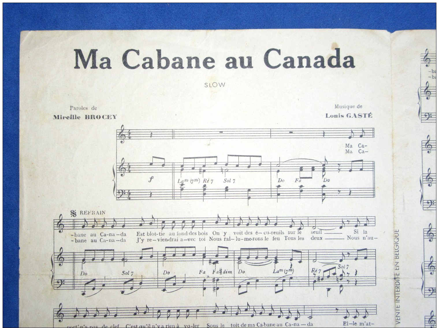 40 60 PARTITION PIANO GF MA CABANE AU CANADA LINE RENAUD ARMAND MESTRAL HENRI DECKER LOUIS GASTÉ MIREILLE BROCEY 194 - Autres & Non Classés