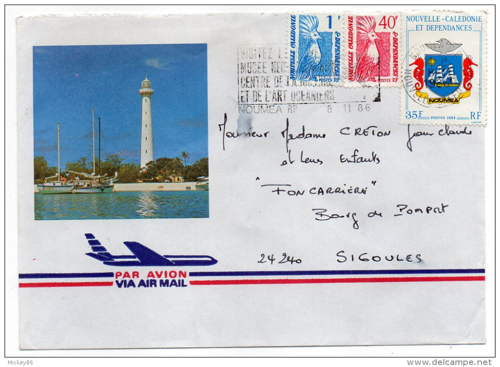 NOUVELLE-CALEDONIE--1986-Lettre De NOUMEA Pour SIGOULES-24-Jolis Tps-enveloppe Illustrée PHARE - Briefe U. Dokumente