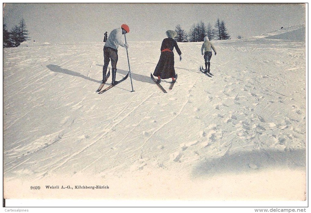 (ski) Skieurs Avec Rehauts De Couleurs, 1913, TBE. - Sports D'hiver