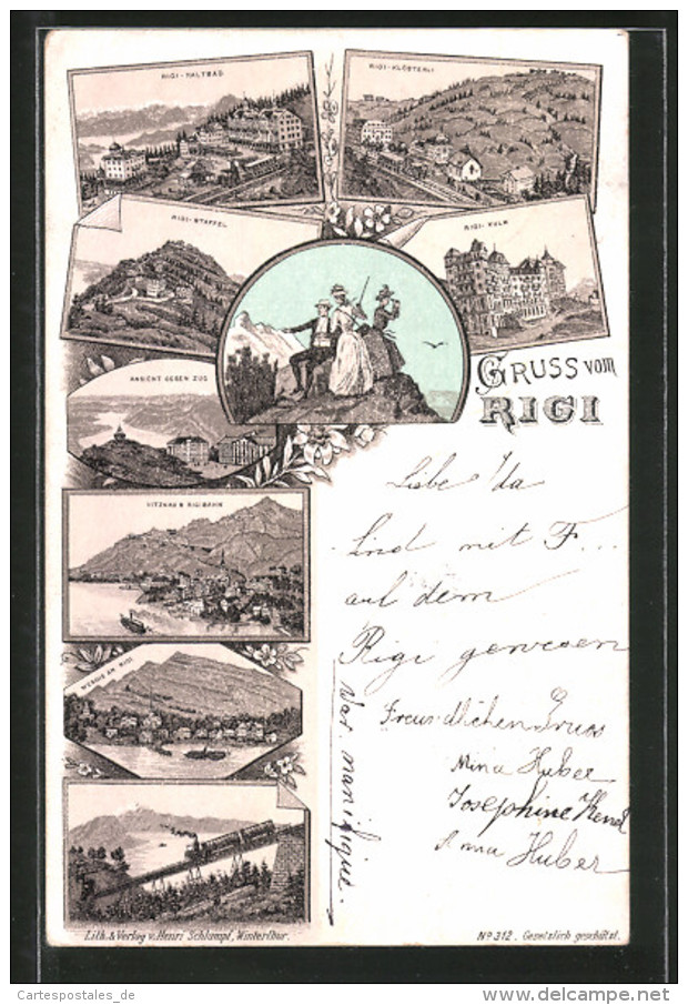 Vorläufer-Lithographie Rigi, 1894, Hotels Auf Dem Rigi-Kulm, Rigi-Klösterli, Rigi-Kaltbad - Autres & Non Classés