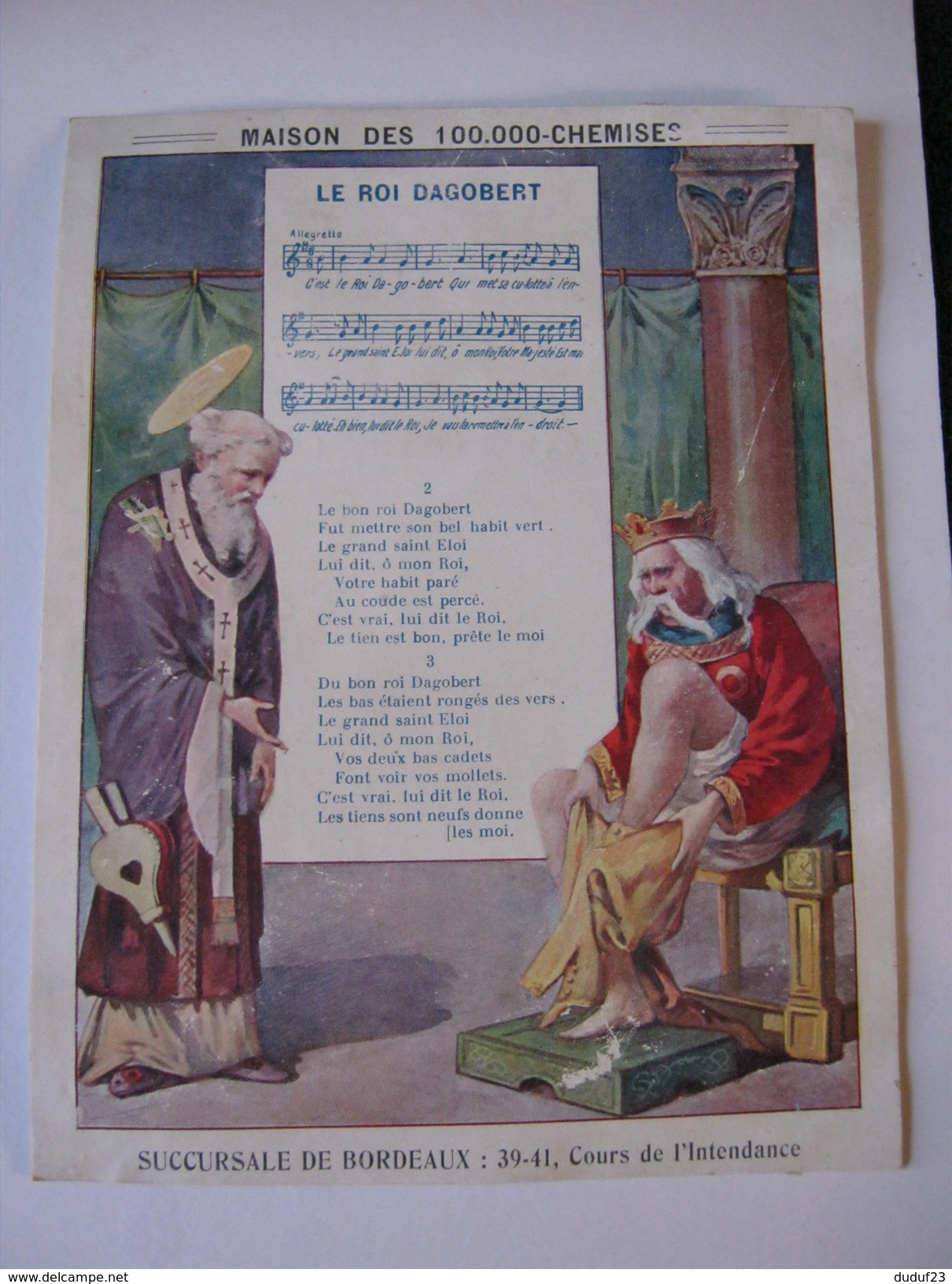 GRANDE CHROMO MAISON DES 100.000 CHEMISES  LE ROI DAGOBERT  CHANSON POPULAIRE PAROLE ET MUSIQUE SAINT ELOI - Autres & Non Classés