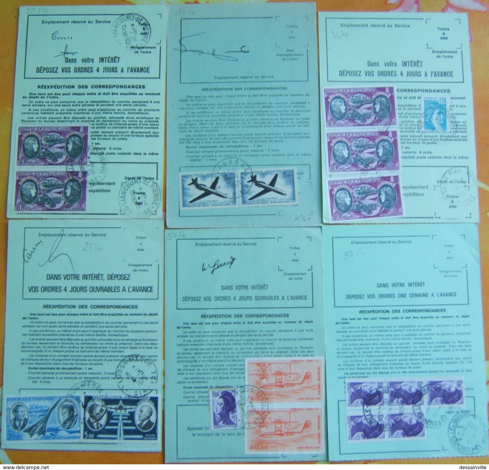 FRANCE  LOT DE 6 ORDRES DE REEXPEDITION DEFINITIF DU COURRIER  ( Timbres Poste Aérienne.....) - Autres & Non Classés