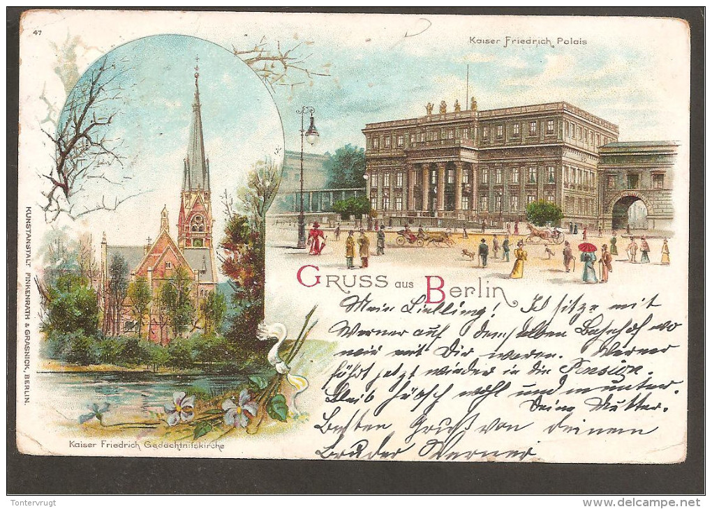 Berlin. Vorläufer Lithographie 1898. Kaiser Friedrich Palais Und Kirche - Sonstige & Ohne Zuordnung