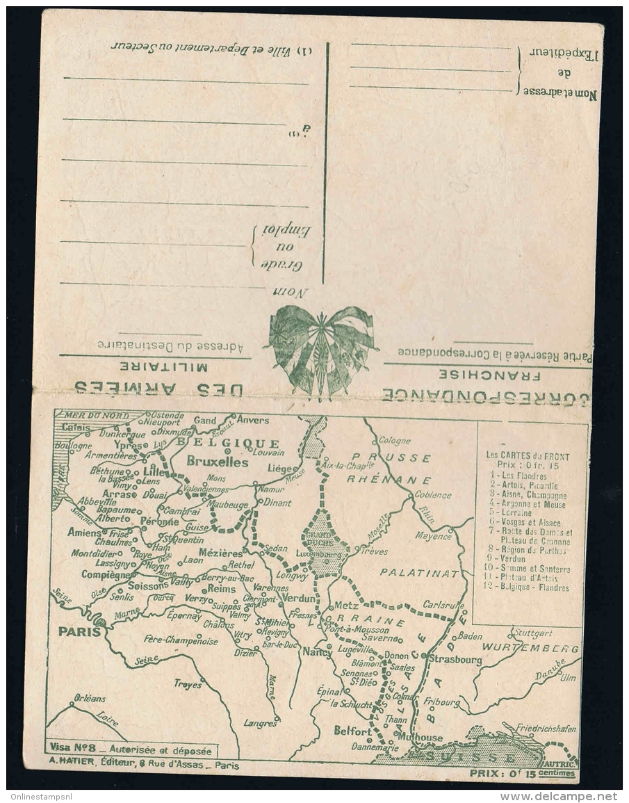 France: Correspondence Des Armées  Franchise Carte Du Front Artois Et Picardie Et En Vert De Front - 1. Weltkrieg 1914-1918