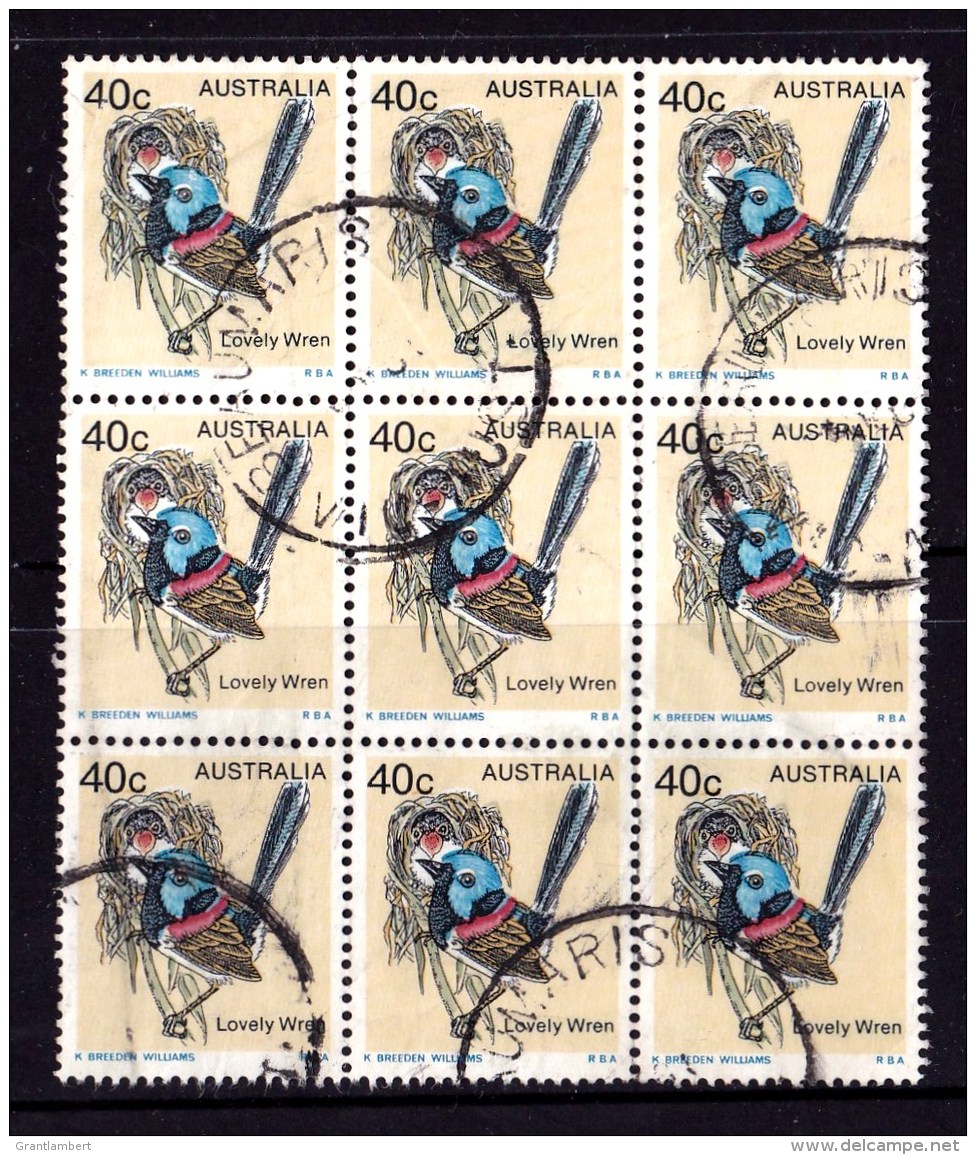 Australia 1979 Birds 40c Lovely Wren Block Of 9 Used - See Notes - Used Stamps