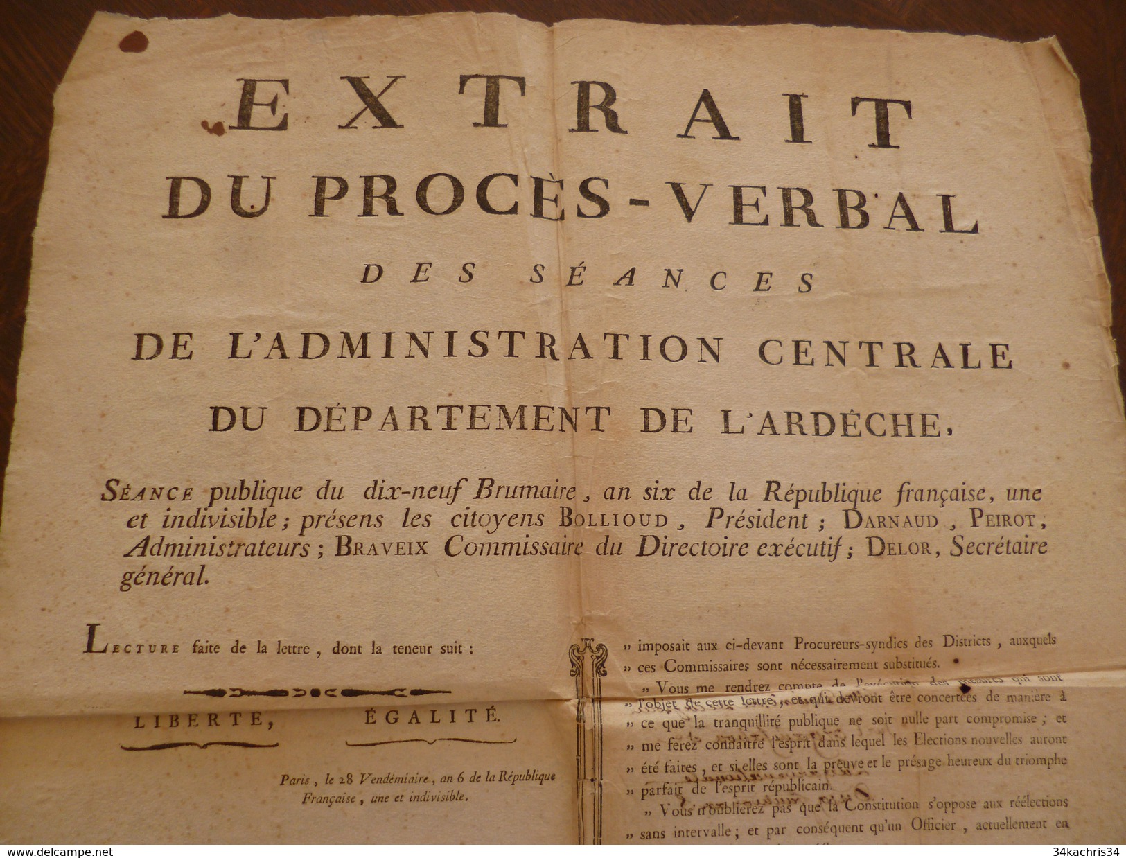Extrait Procès Verbal Ardèche Révolution 19 Bru An 6 2 X A3 élections Garde Nationale - Decrees & Laws