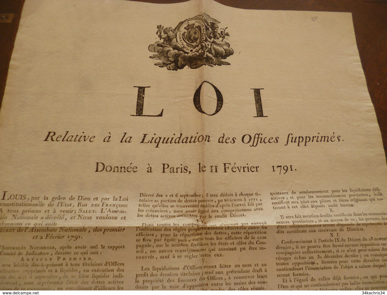 Loi Paris 11/02/1791 . 2 X A3 Liquidation Des Offices Supprimés Paris - Gesetze & Erlasse