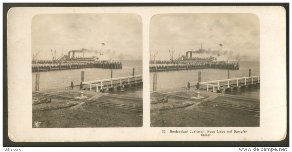 CUXHAVEN - NORDSEEBAD - SHIP DAMFER KAISER STEREOVIEW - Photos Stéréoscopiques