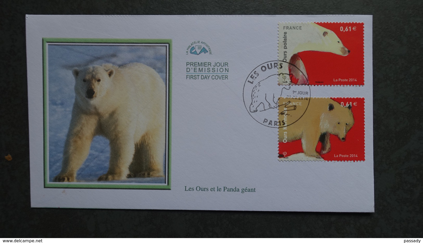 FRANCE CEF Enveloppe 1er Jour LES OURS 2014 Blanc Polaire - Timbre Poste - 2010-2019