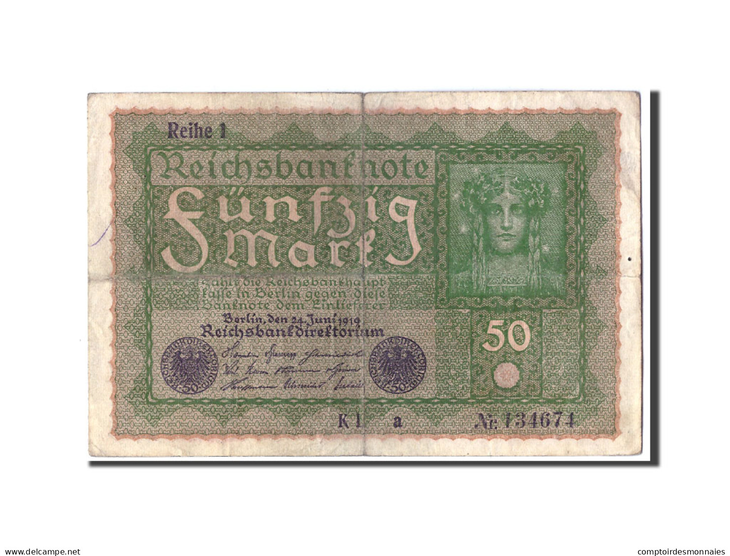 Billet, Allemagne, 50 Mark, 1919, 1919-06-24, KM:66, B+ - 50 Mark