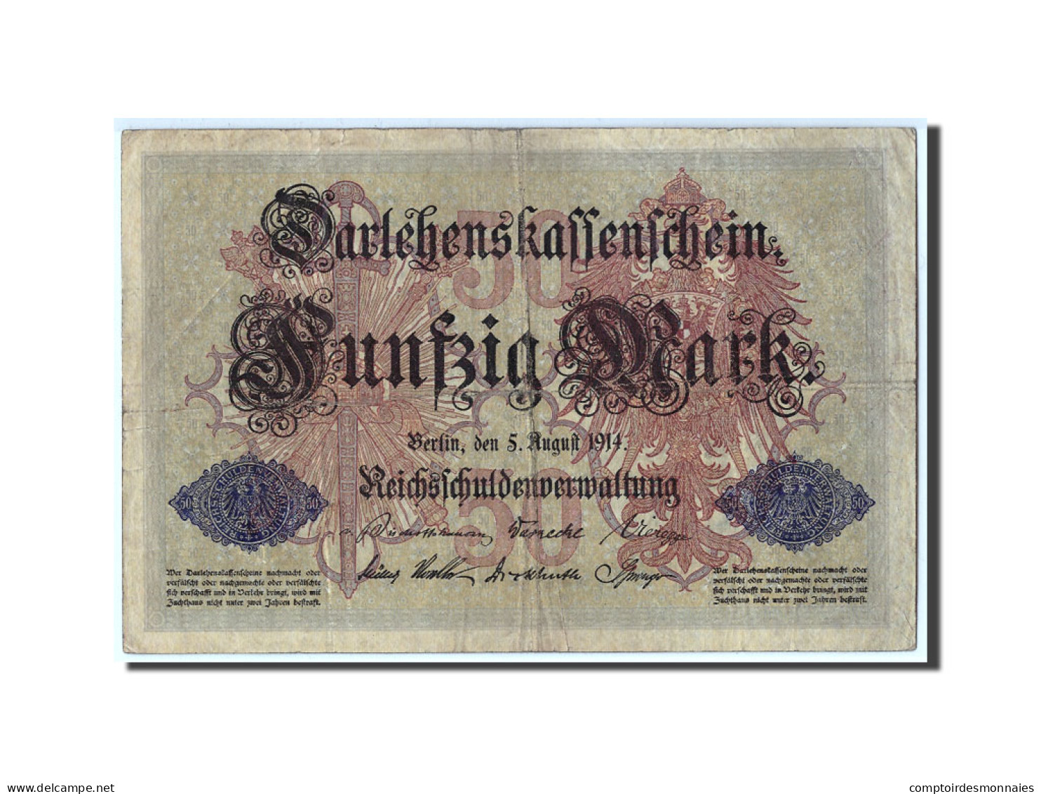 Billet, Allemagne, 50 Mark, 1914, 1914-08-05, KM:49a, B+ - 50 Mark