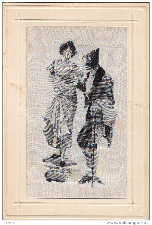 Matériaux - Carte Tissée Soie - Couple Femme Mode 19ème - Autres & Non Classés