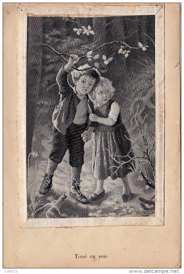 Matériaux - Carte Tissée - Enfants - Garçon Et Fillete Perdus Forêt - Tissage Soie - Artist Wunsch - Autres & Non Classés