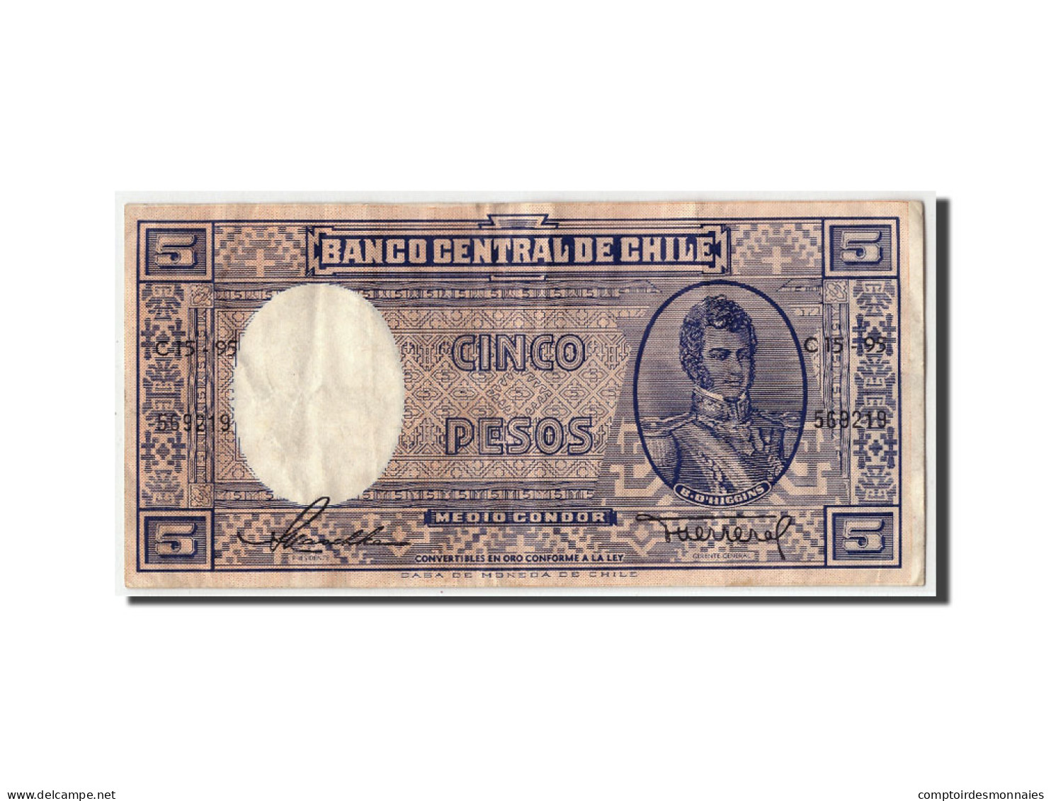 Billet, Chile, 5 Pesos = 1/2 Condor, Undated (1958-59), KM:119, TB+ - Cile