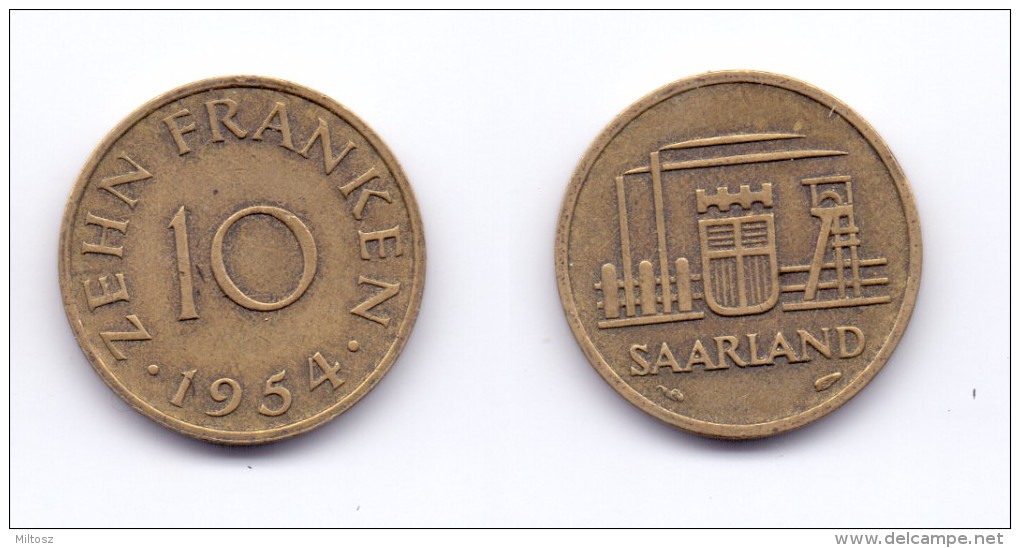 Saarland 10 Franken 1954 - 10 Francos