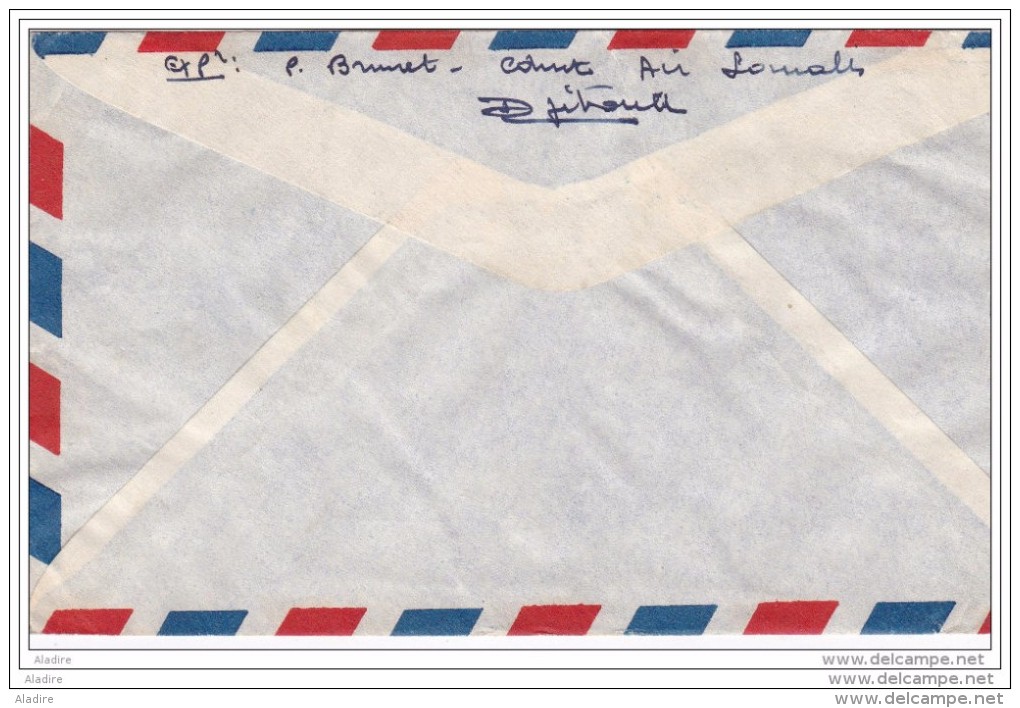 1951 - Côte Française Des Somalis - Enveloppe Par Avion De  Djibouti Vers Paris Au Tarif - Cachet Encre Bleue - Lettres & Documents