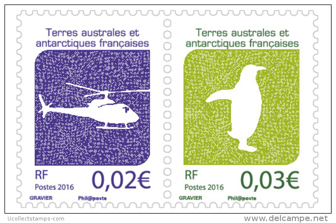 TAAF  2016    Helicopter Pinguin   2w  Setenant  Postfris/mnh/neuf - Ongebruikt