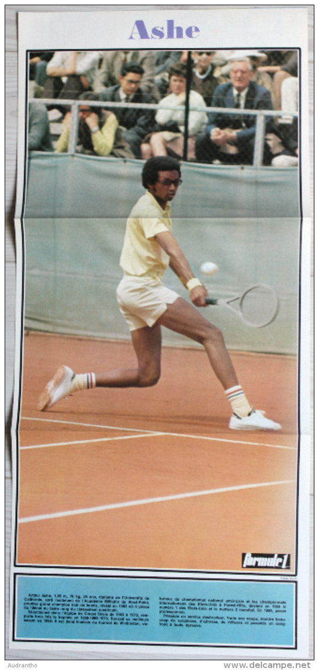 Ancien Poster TENNIS Arthur Ashe Revue Formule 1 Années 70 - Habillement, Souvenirs & Autres