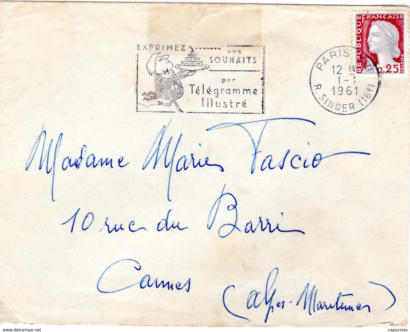 M. De Decaris  - 0,25 F - LSI Avec Oblitération Du Dimanche 1er Janvier 1961 - 1960 Marianne De Decaris
