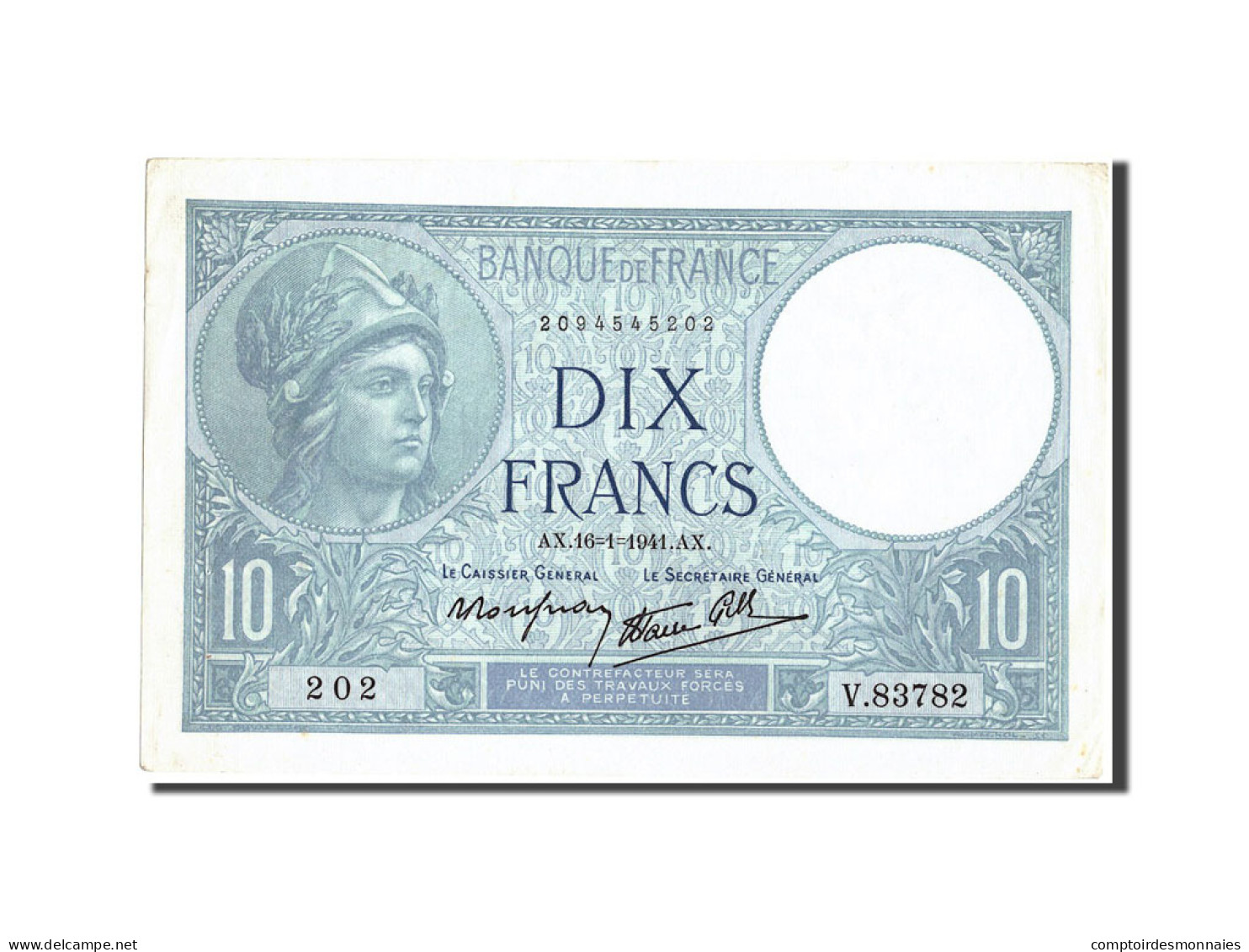 Billet, France, 10 Francs, 10 F 1916-1942 ''Minerve'', 1941, 1941-01-16, SUP+ - 10 F 1916-1942 ''Minerve''